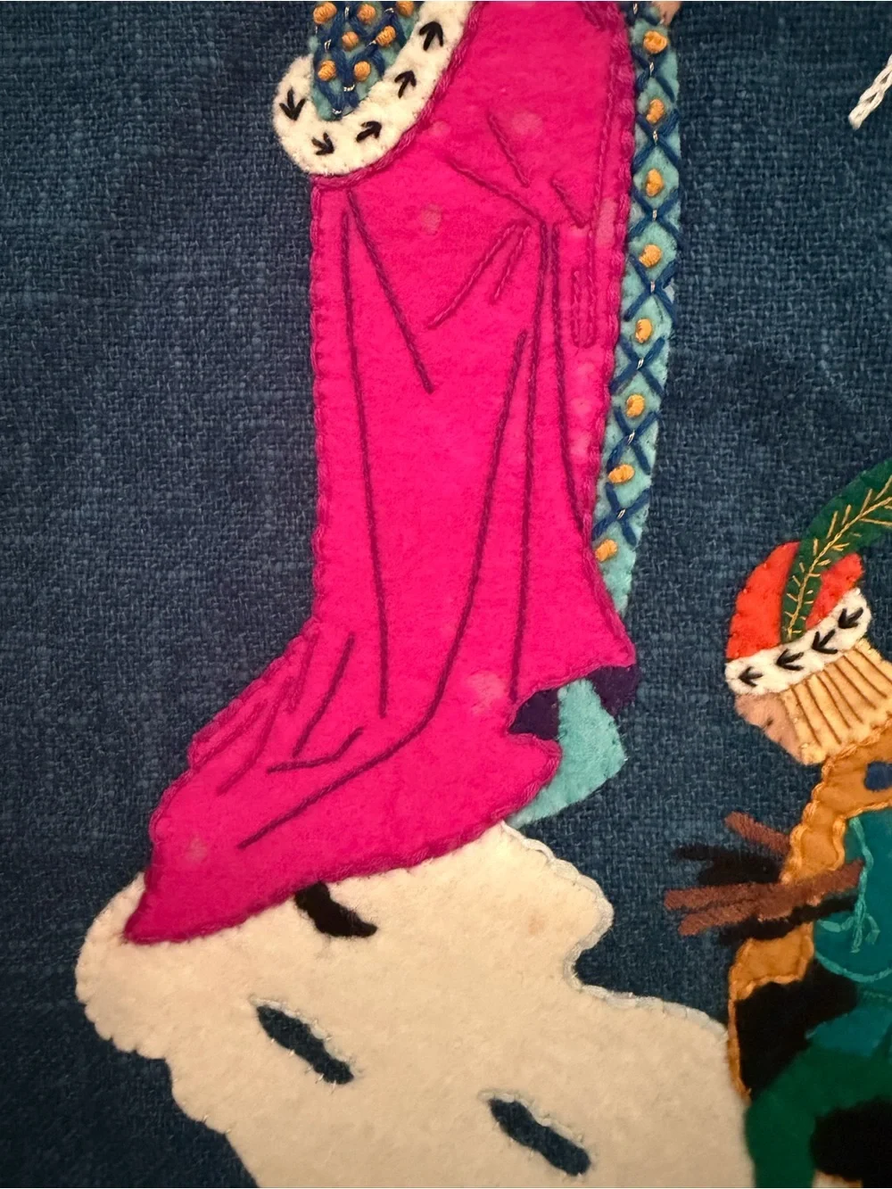 Embroidered Royal Procession Wall Hanging in Deep Blue and Pink